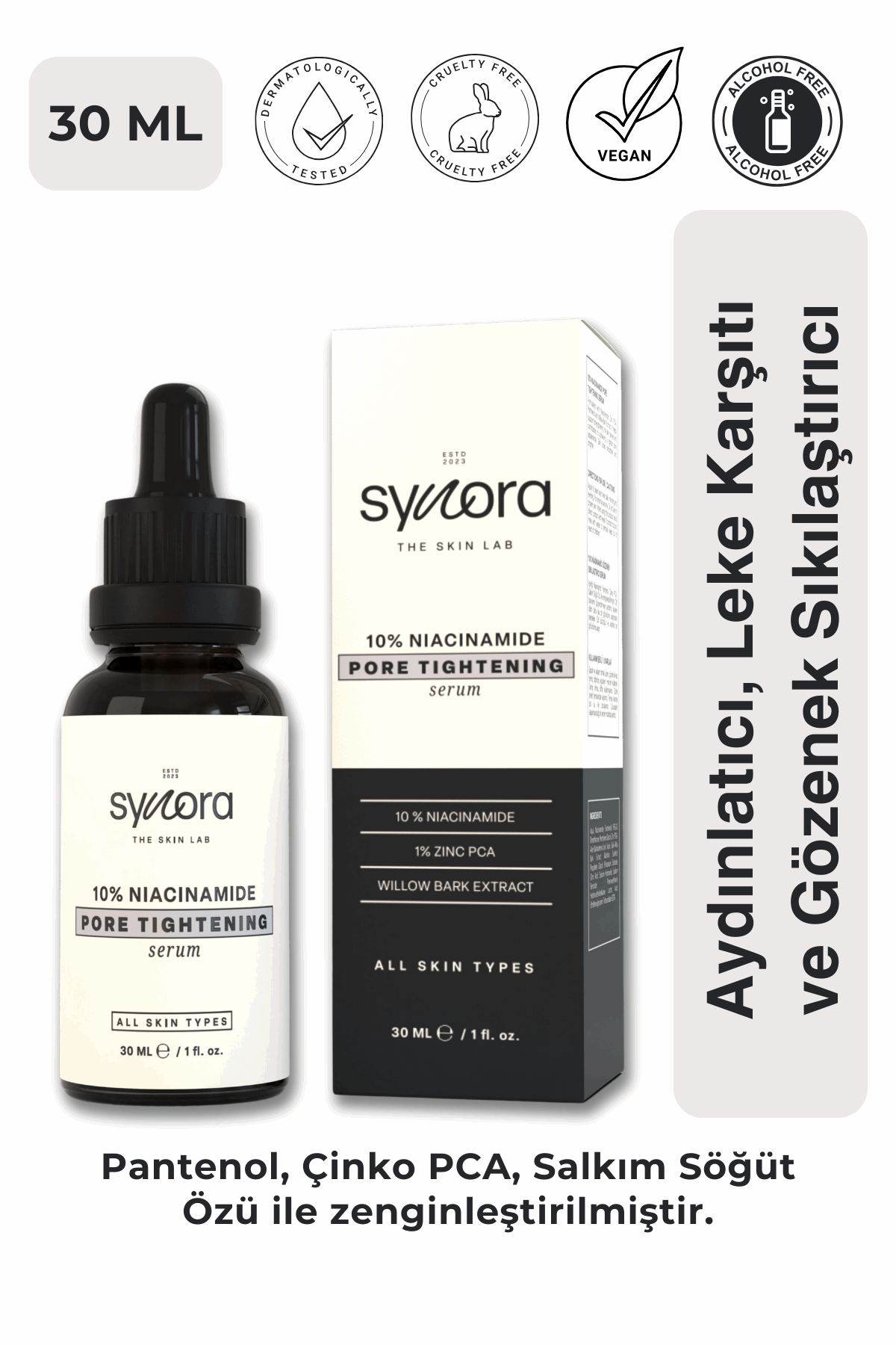 Aydınlatıcı, Leke Karşıtı ve Gözenek Sıkılaştırıcı Niasinamid Serum - Synora