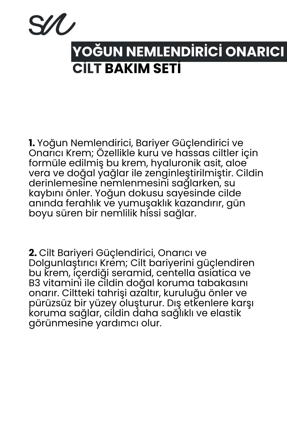 Yoğun Nemlendirici Onarıcı Cilt Bakım Krem Seti