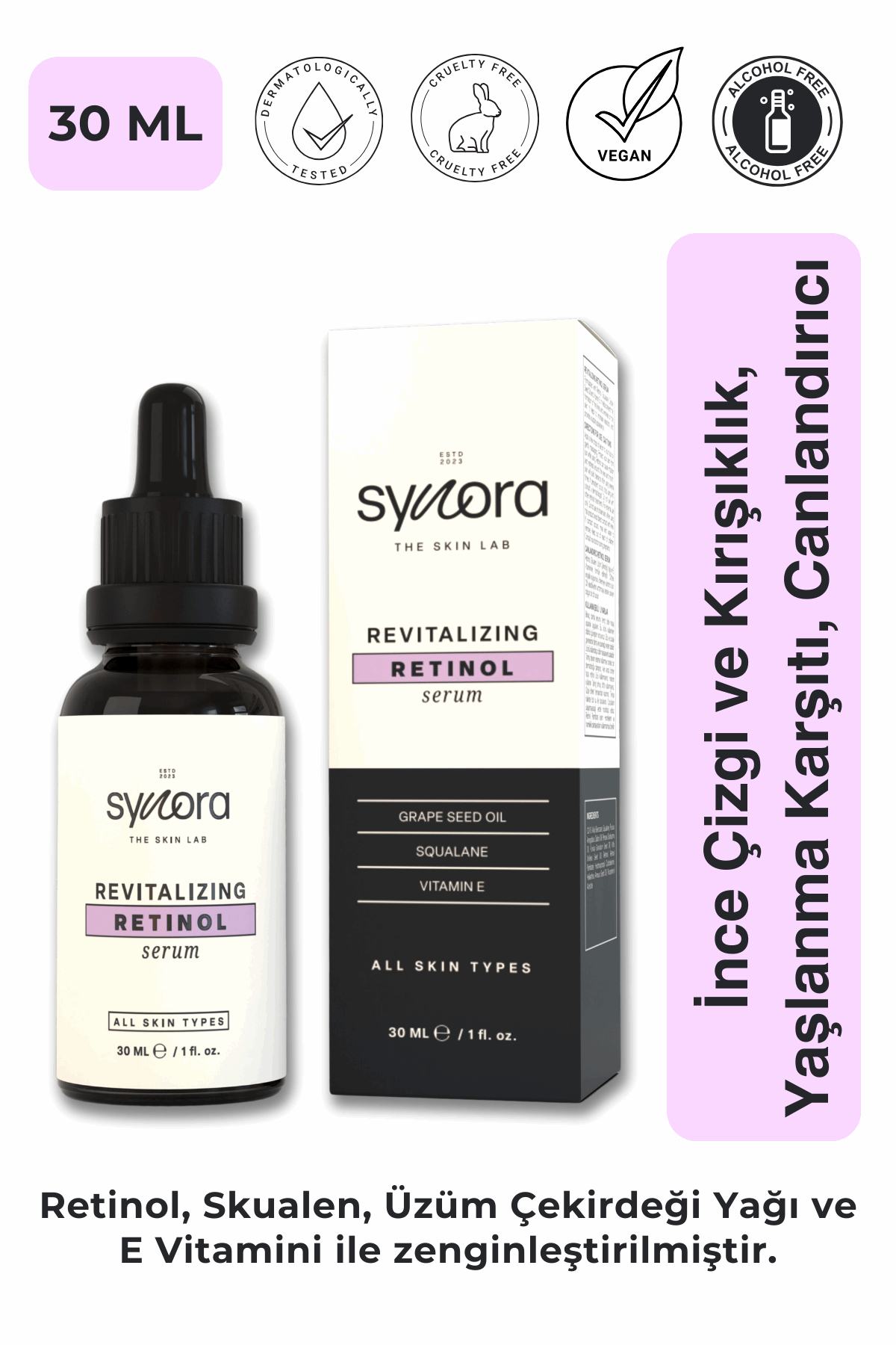 İnce Çizgi ve Kırışıklık,Yaşlanma Karşıtı Canlandırıcı Retinol Serum - Synora